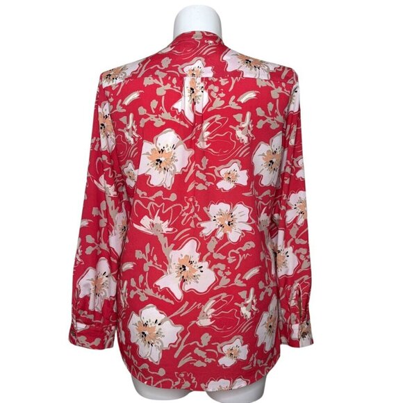 Karl Lagerfeld Multicolored Floral Blouse, Long Sleeves Roll Tab Women's Size XL - Picture 4 of 9